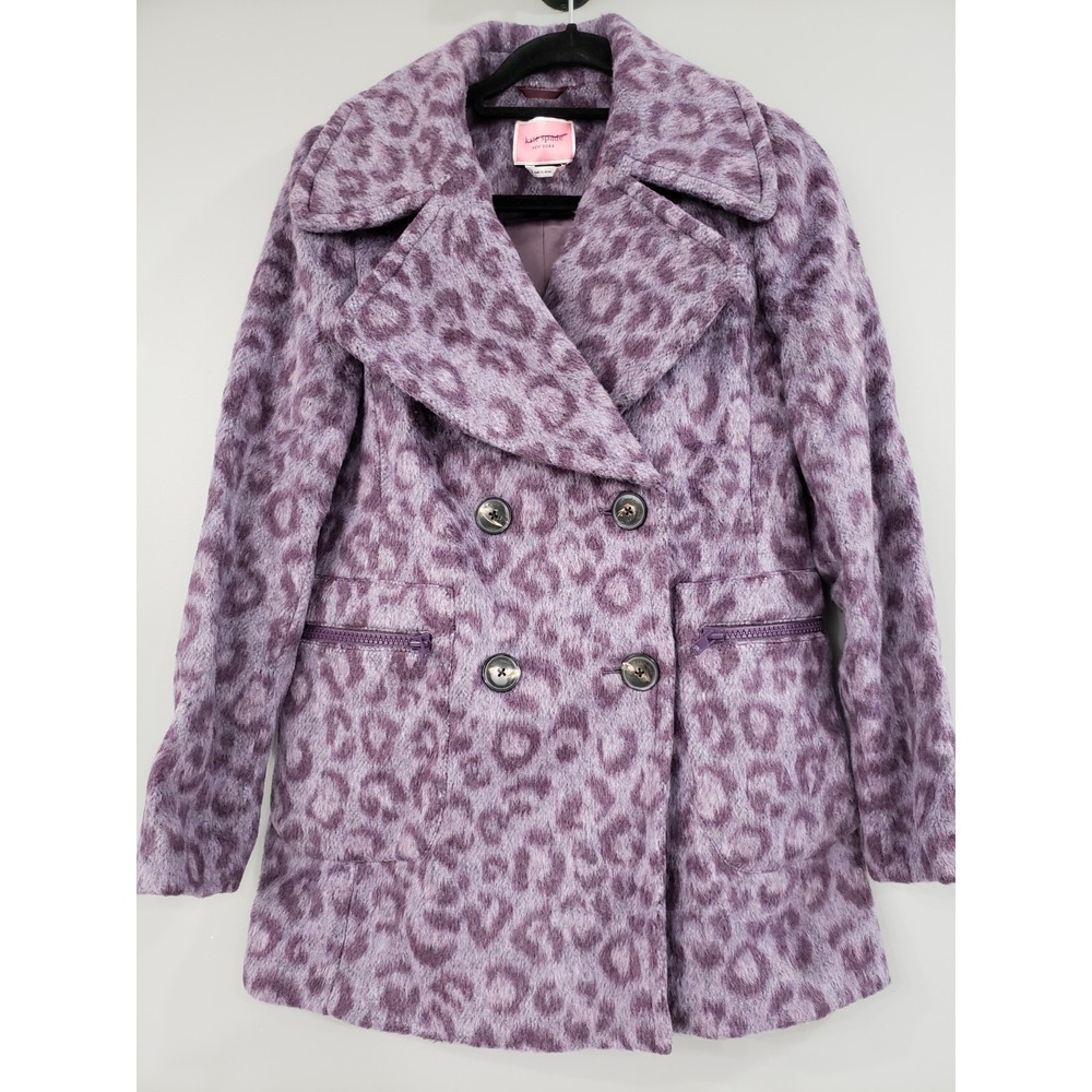 SIZE 2 Kate Spade New York‎ Women's Purple Brushed Leopard Peacoat Coat